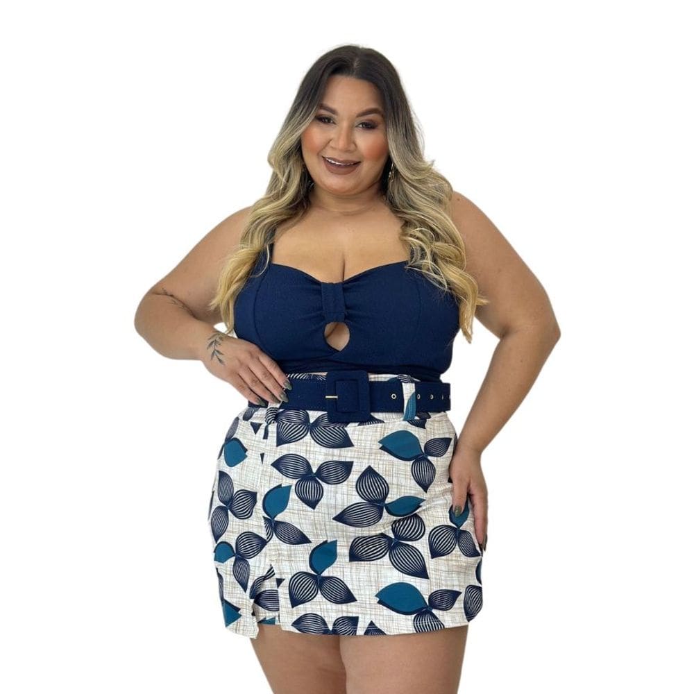 Conjunto Plus Size Cropped + Short Saia C Cinto 0507