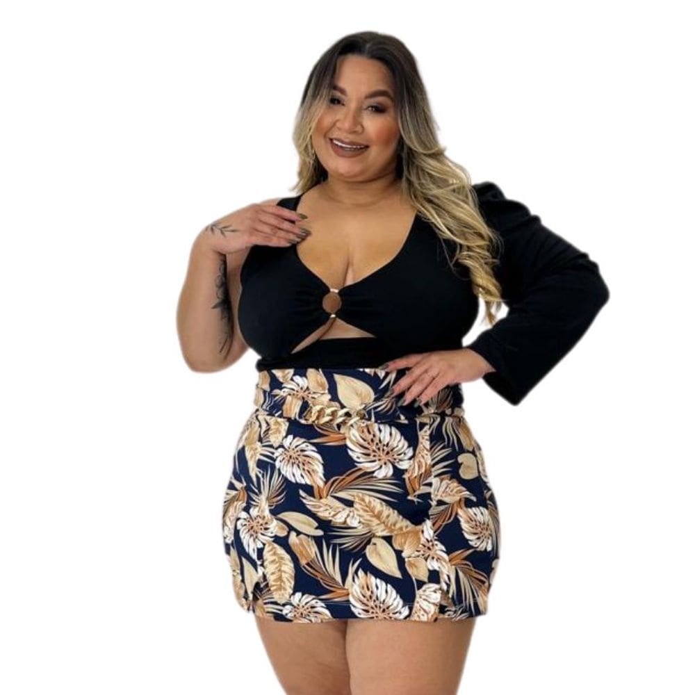 Conjunto Plus Size Shorts Saia Cropped 1 Manga C Argola 0508