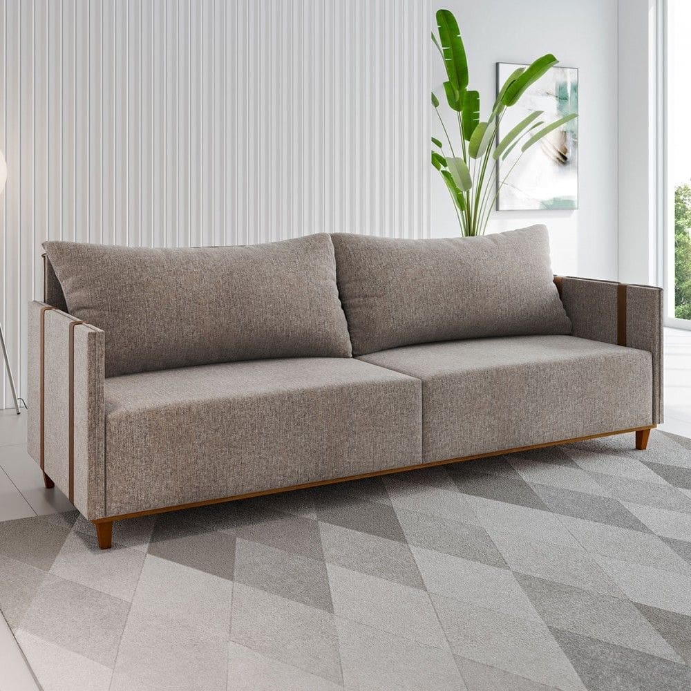 Sofá 3 Lugares Living Linho Kaki Durango - Viero Móveis
