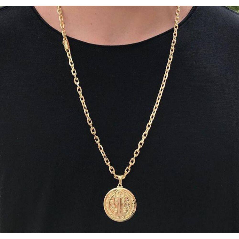 Colar Masculino São Bento Folheada A Ouro 18K