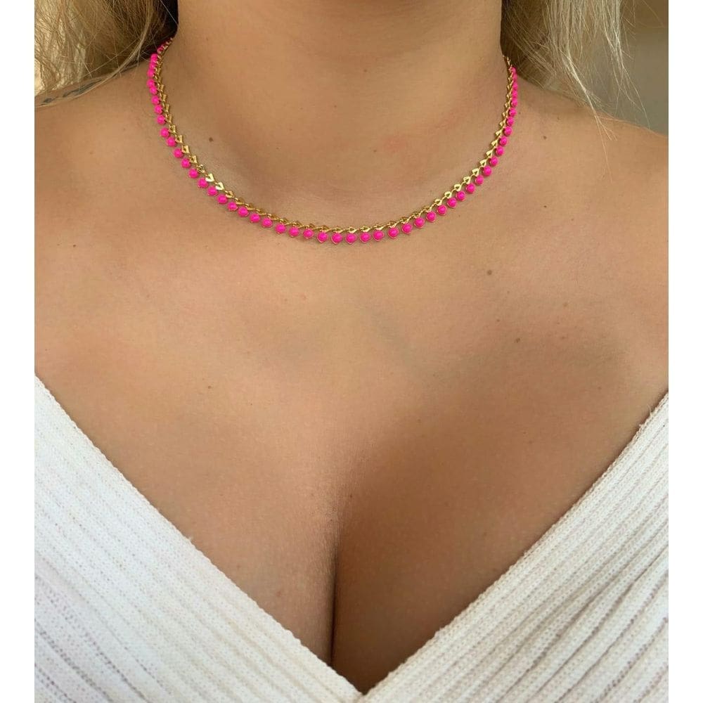Choker Resina Pink Folheado A Oro