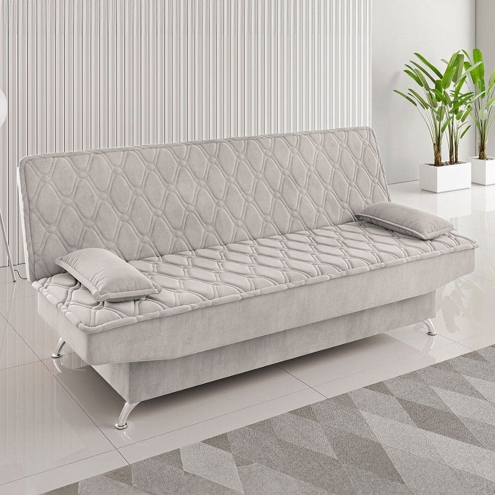 Sofá Cama 3 Lugares Polaris Retrátil Veludo Marfim - Viero Móveis