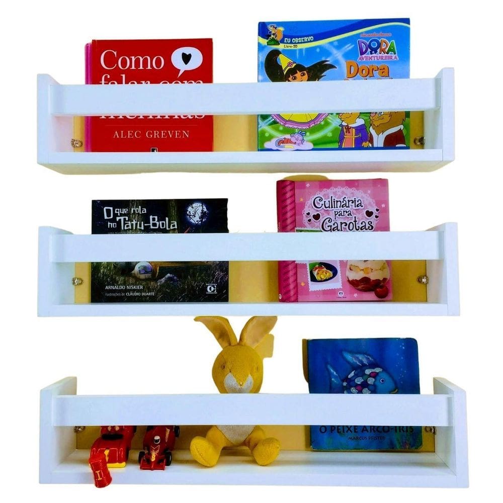 Kit 3 prateleiras de livros de criança nicho revisteiro 40cm