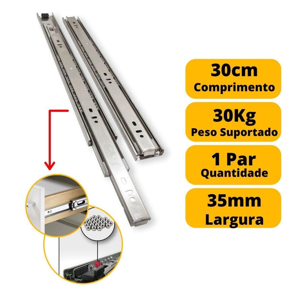 Corrediça gaveta trilho telescópico 30cm 300mm par 30kg