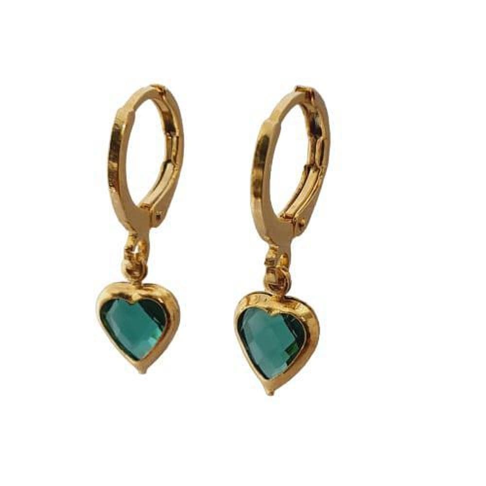 Brinco De Argolinha Pedrinha Verde Folheado A Ouro