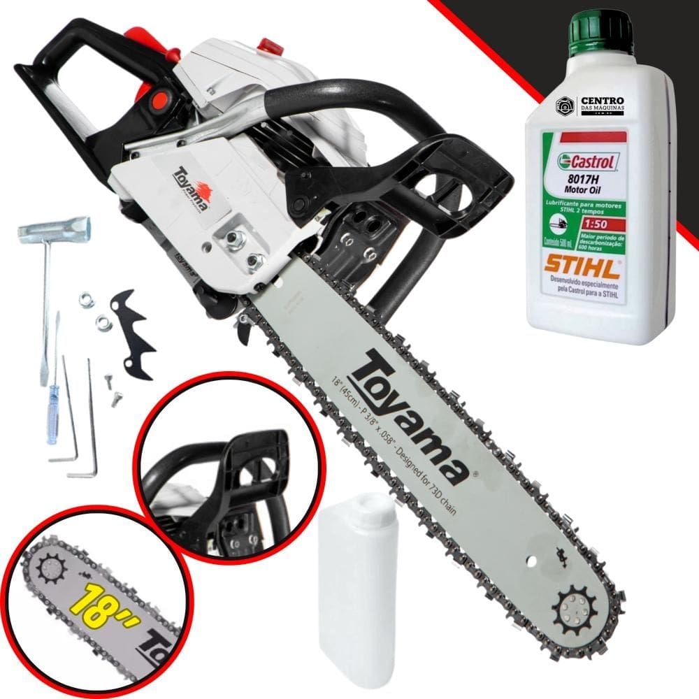 Motosserra Profissional Á Gasolina Toyama TCS58H Com ÓLEO STIHL 2T 55cc 3,2HP 12.000RPM Ideal Para Corte e Poda de Galhos e Árvores