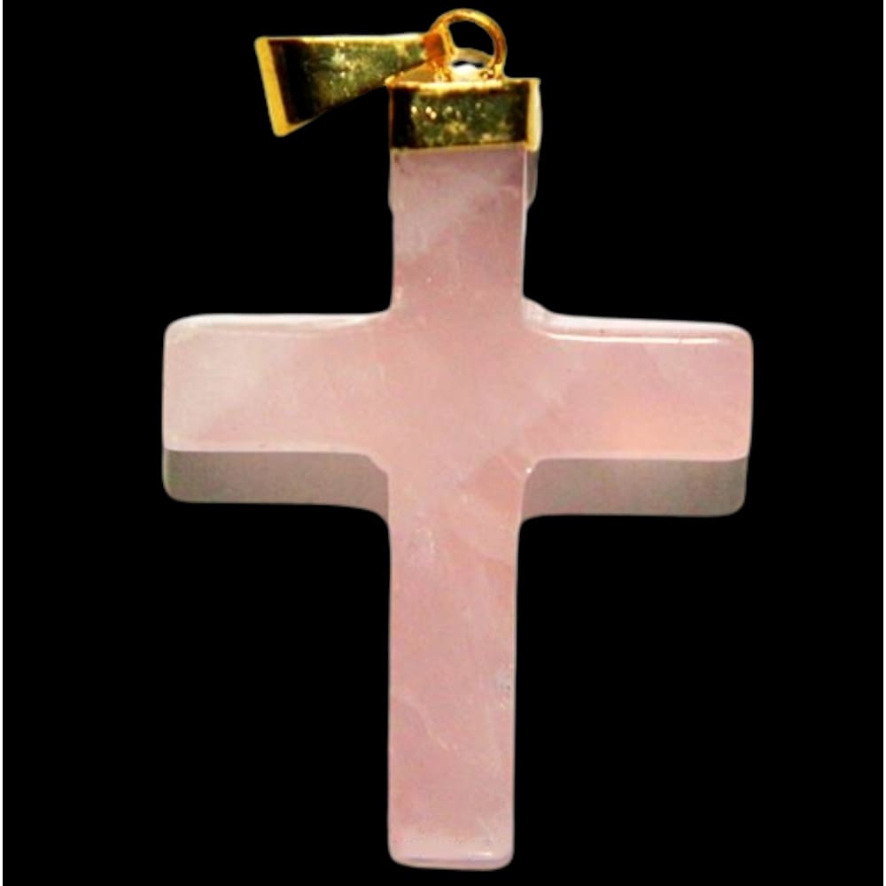 Colar Crucifixo Quartzo Rosa Natural Montagem Envolto Dourada
