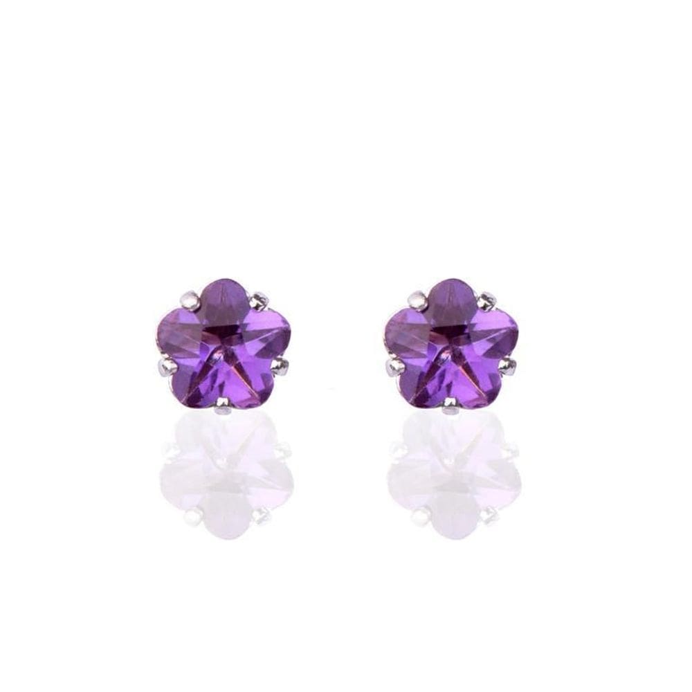 Brinco flora flor zirconia ametista folheado a rodio
