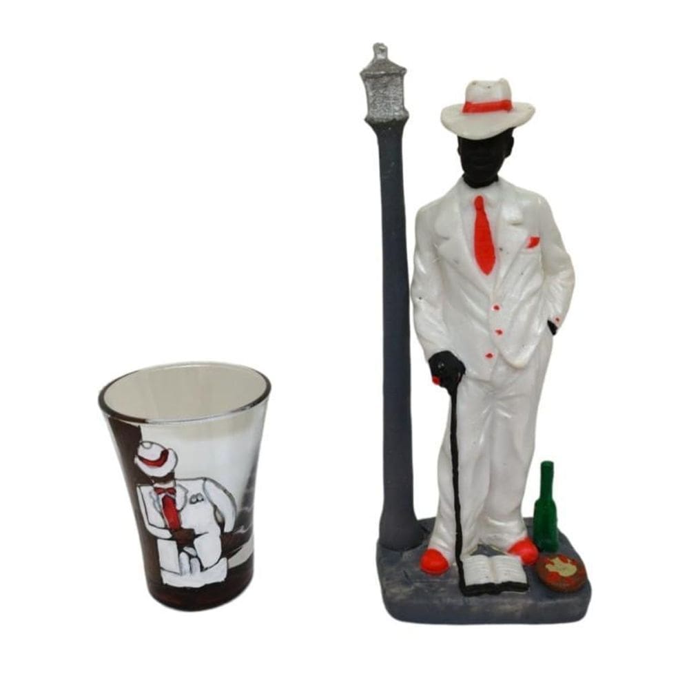 Kit zé pelintra copo + escultura em resina 18 cm