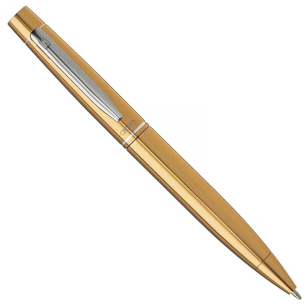 Caneta crown esferográfica metal italy dourado tinta azul