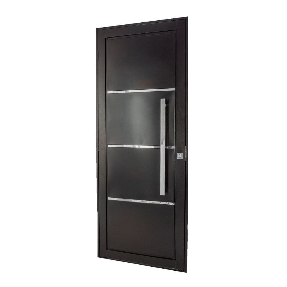 Porta de Aço Social 215x105cm com Friso Ideal Crv Esquadrias Preto
