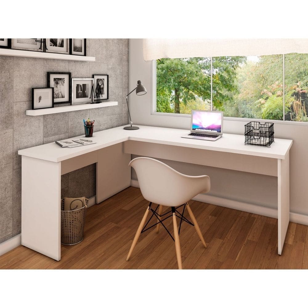 Mesa De Escritório em L 160x150cm Branco