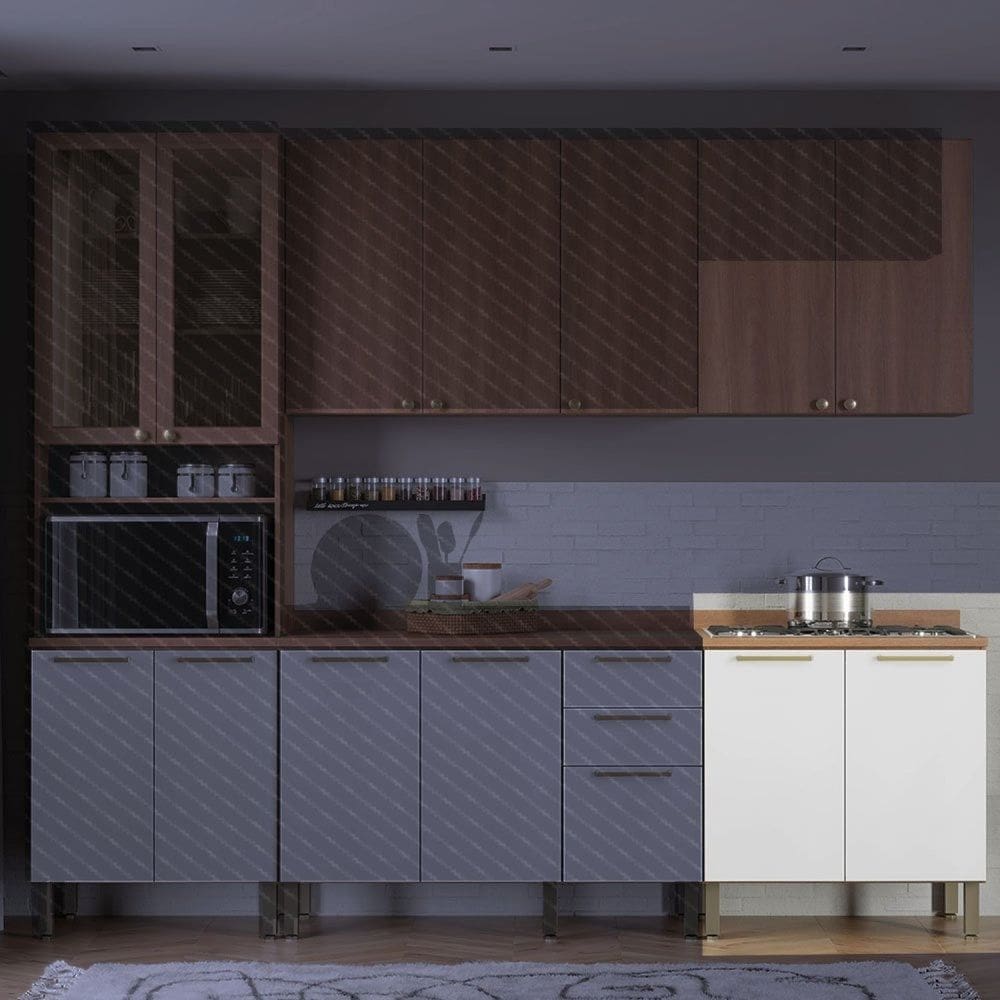 Balcão Sálvia 80cm com Tampo 2 Portas Branco com freijó