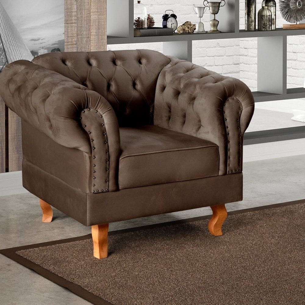 Poltrona Dom Pedro Chesterfield Retrô Decorativa Marrom