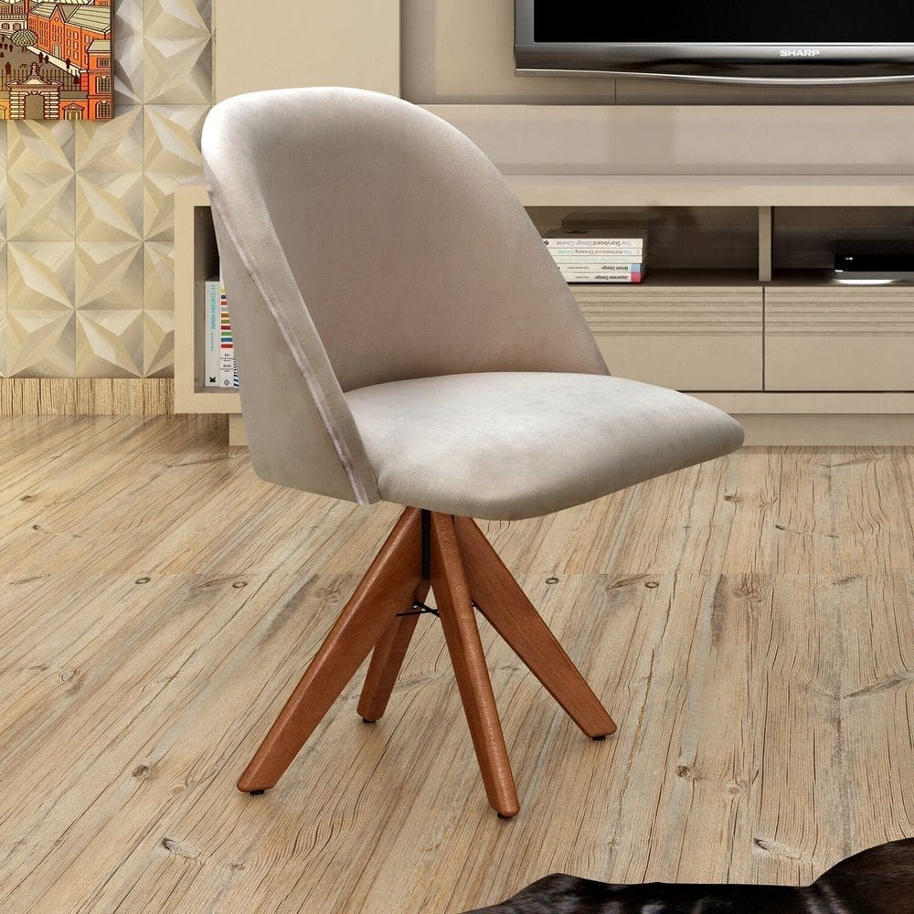 Poltrona Decorativa Gaia Giratória Madeira para Sala, Quarto, Recepção Cinza Capuccino