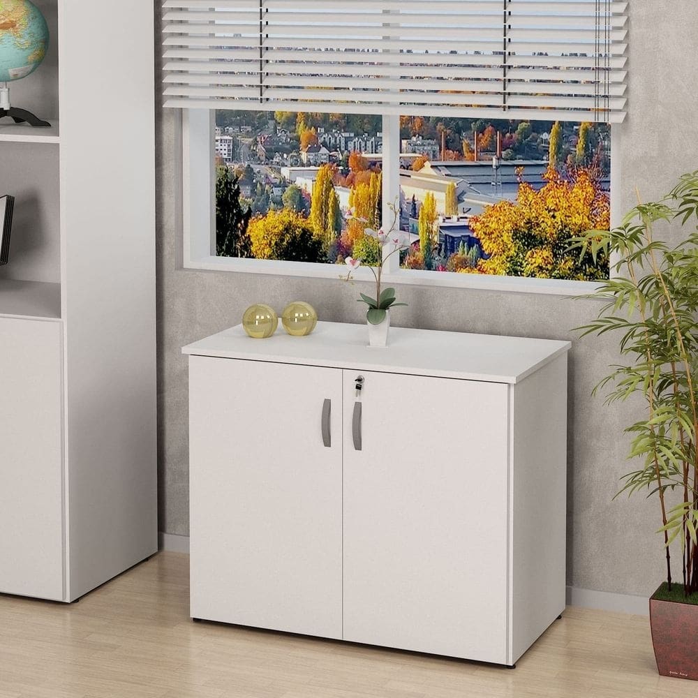 Armário Para Escritório Multiuso Baixo Fechado 2 Portas 80cm Branco
