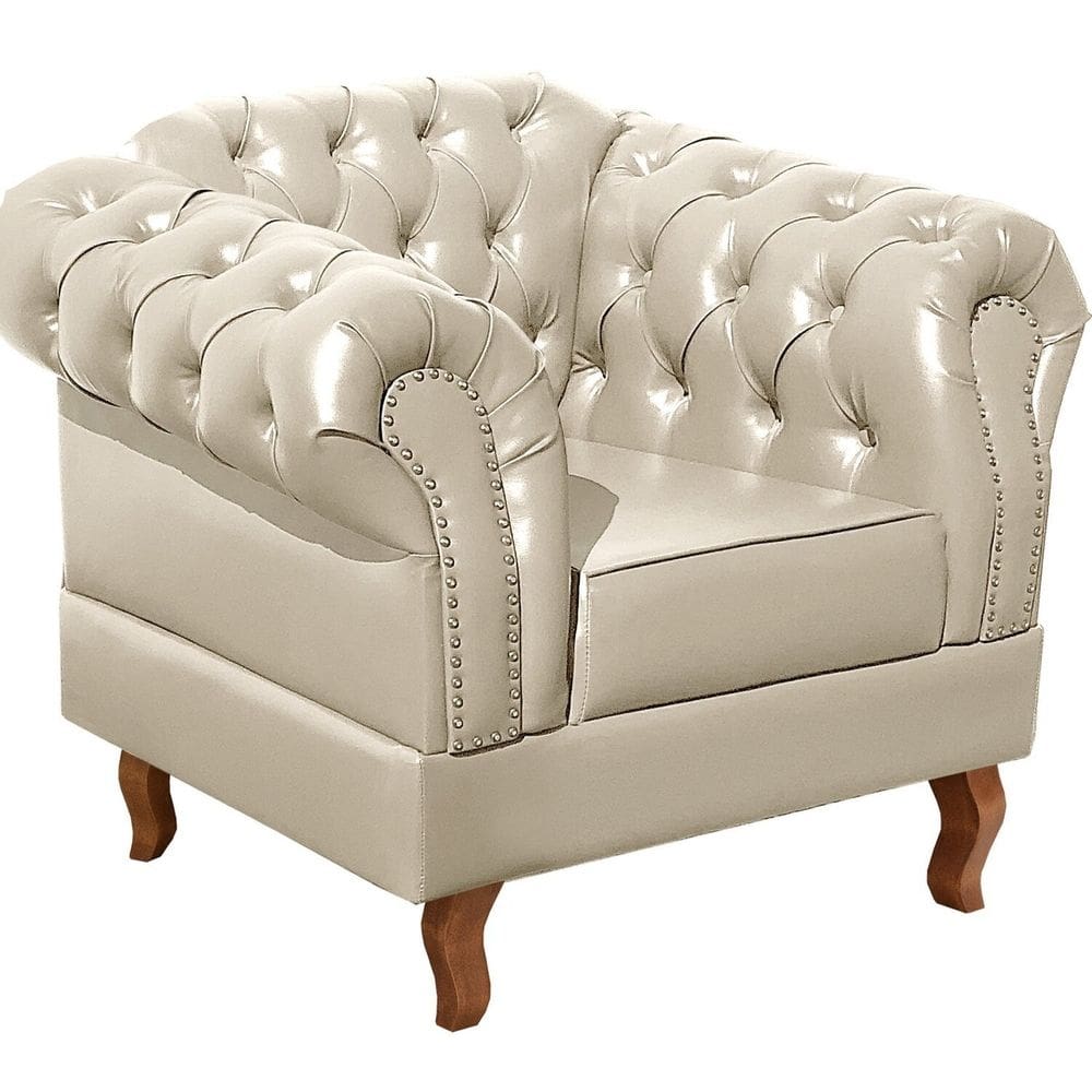 Poltrona Dom Pedro Chesterfield Retrô Decorativa Bege