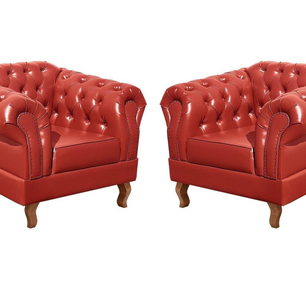 Conjunto 2 Poltronas Chesterfield Dom Pedro Decoração Sala Recepção Retrô Vermelho