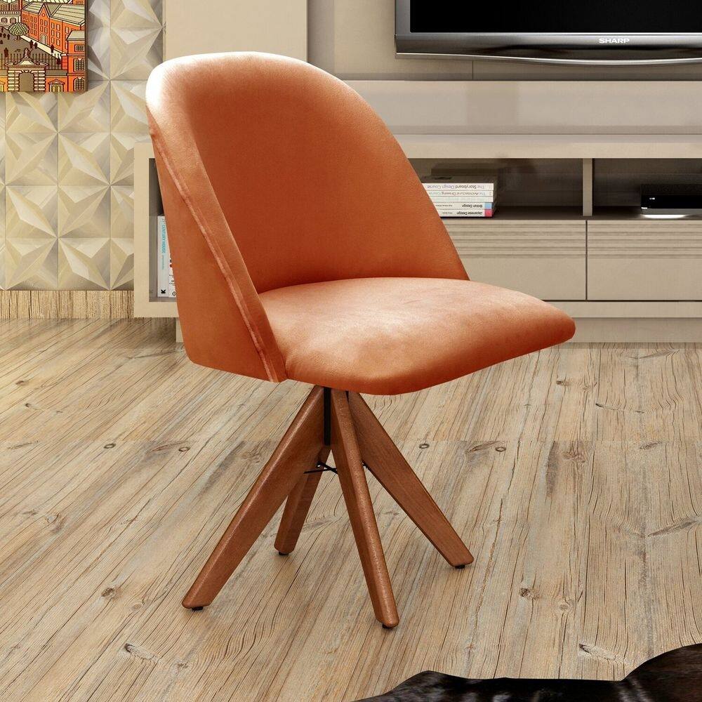 Poltrona Decorativa Gaia Giratória Madeira para Sala, Quarto, Recepção Terracota