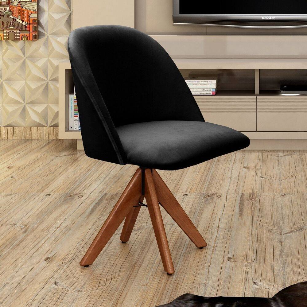 Poltrona Decorativa Gaia Giratória Madeira para Sala, Quarto, Recepção Preto