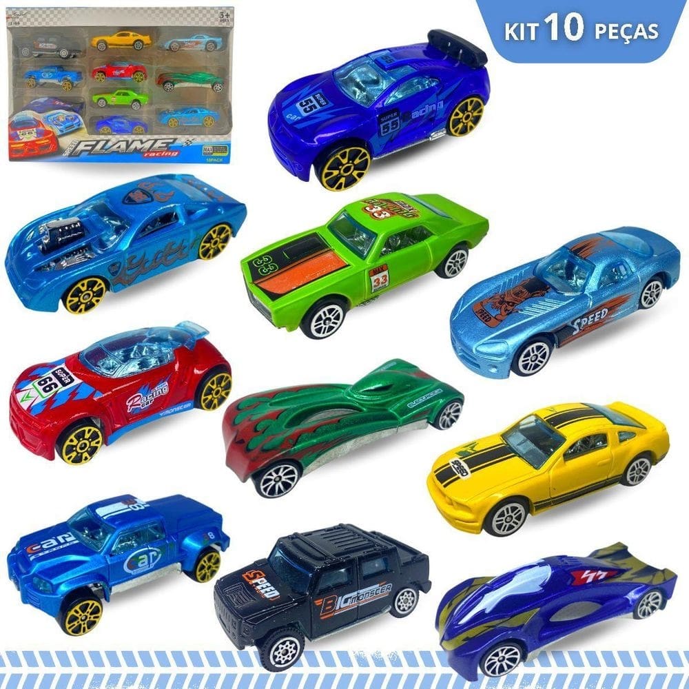Kit 10 carrinhos de metal miniatura carro de ferro die cast