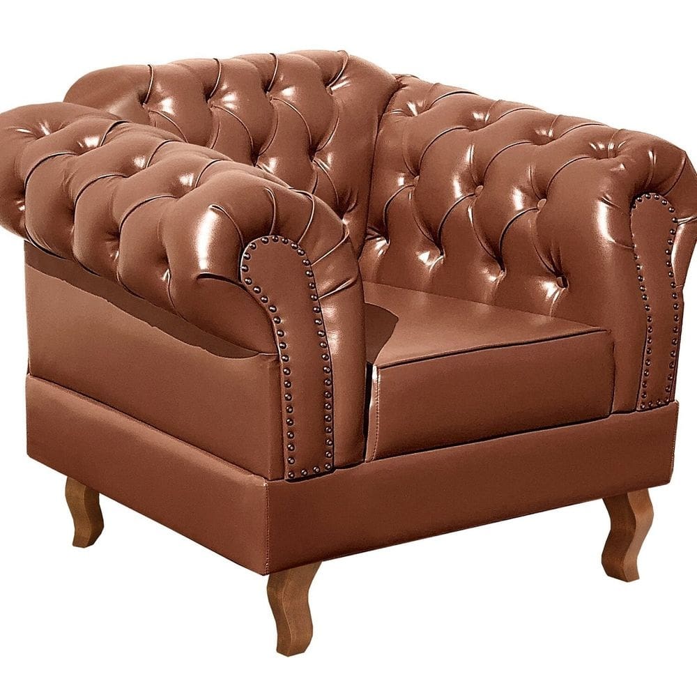Poltrona Dom Pedro Chesterfield Retrô Decorativa Caramelo