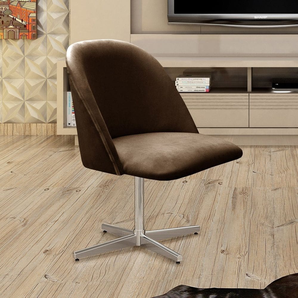 Poltrona Decorativa Gaia Giratória Metal para Sala, Quarto, Recepção Marrom