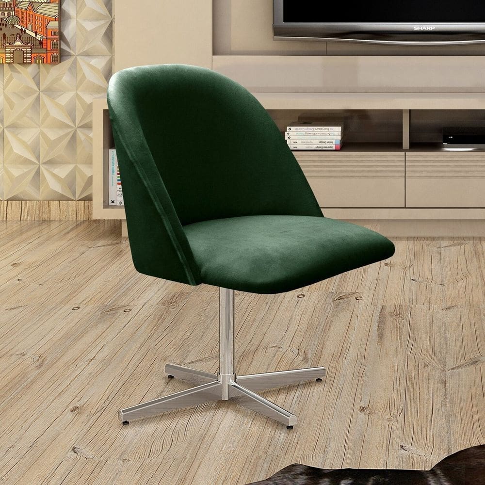 Poltrona Decorativa Gaia Giratória Metal para Sala, Quarto, Recepção Verde