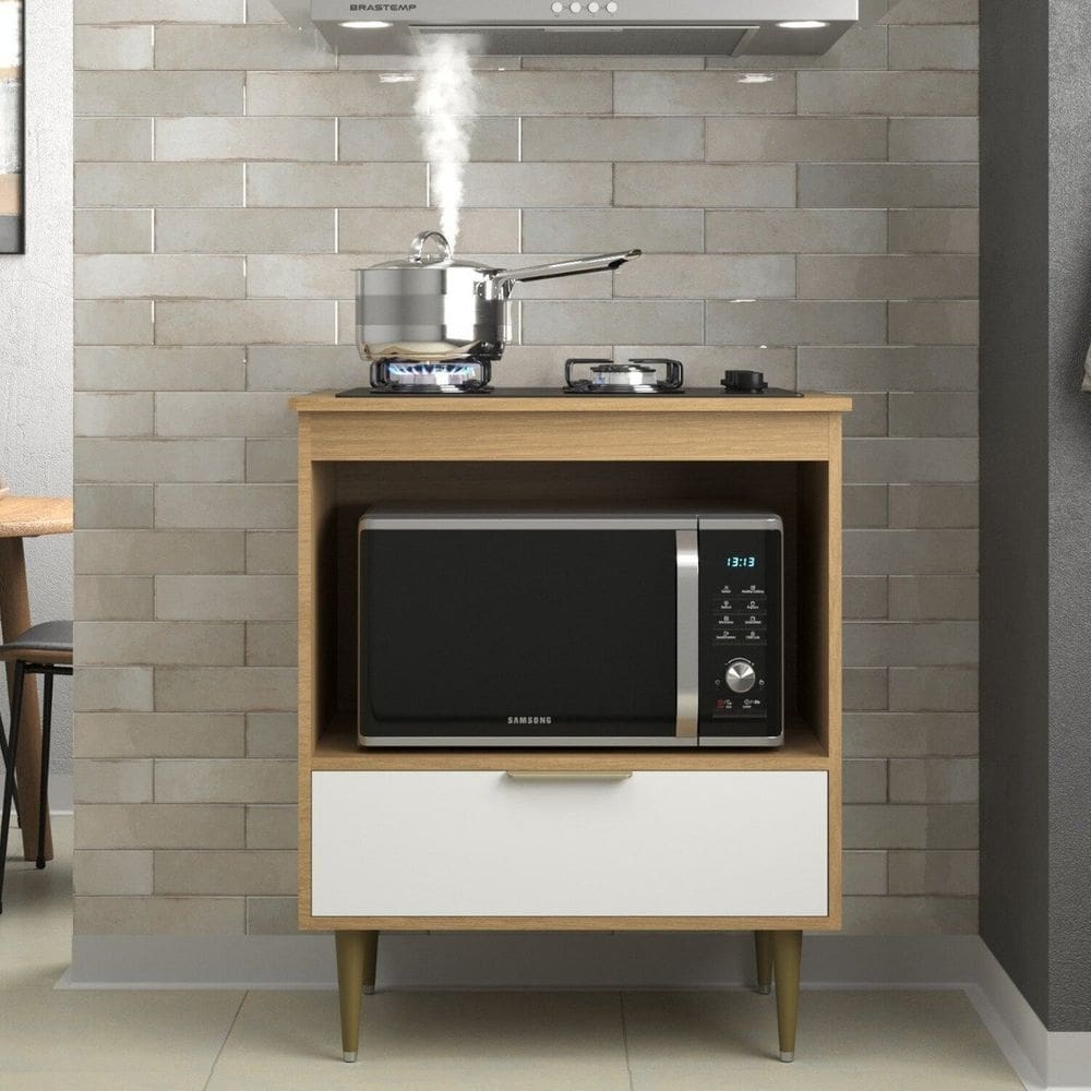 Balcão Cooktop 4 Bocas Pérola Nogal / Branco