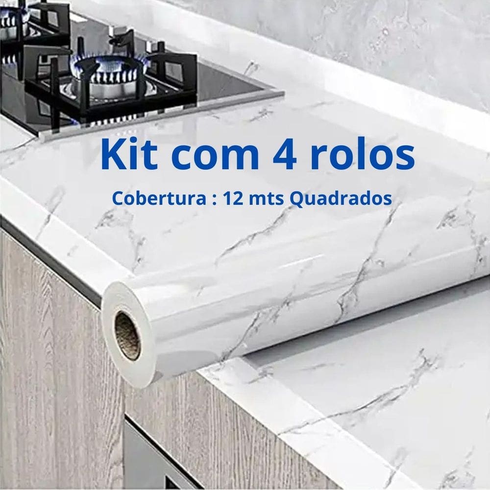 4 Papel De Parede Adesivo P/ Cozinha Marmore Brilhante 5m