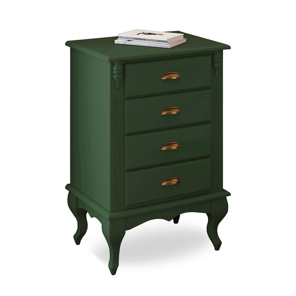 Mesa de Cabeceira 4 Gavetas Pés Luiz XV Hannover 60817 - Verde Musgo