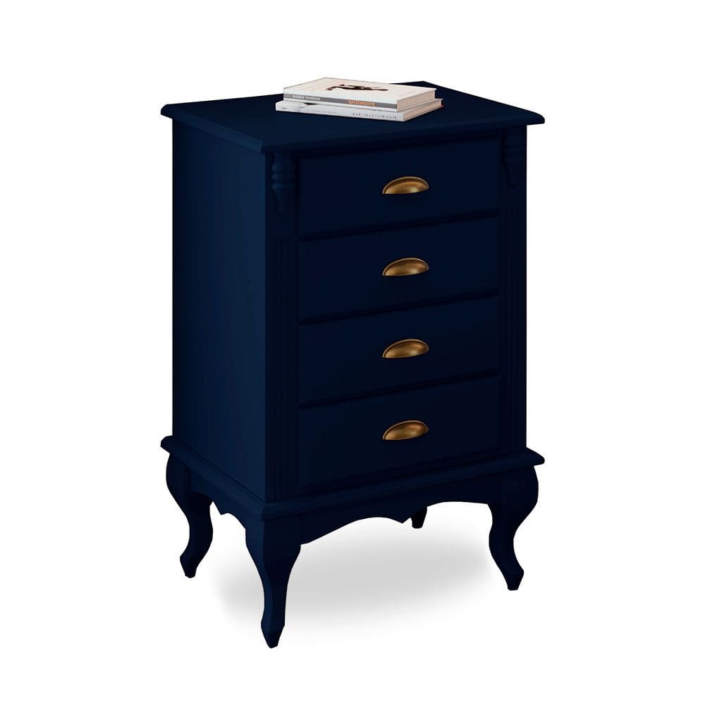 Mesa de Cabeceira 4 Gavetas Pés Luiz XV Hannover 60817 - Azul Petróleo