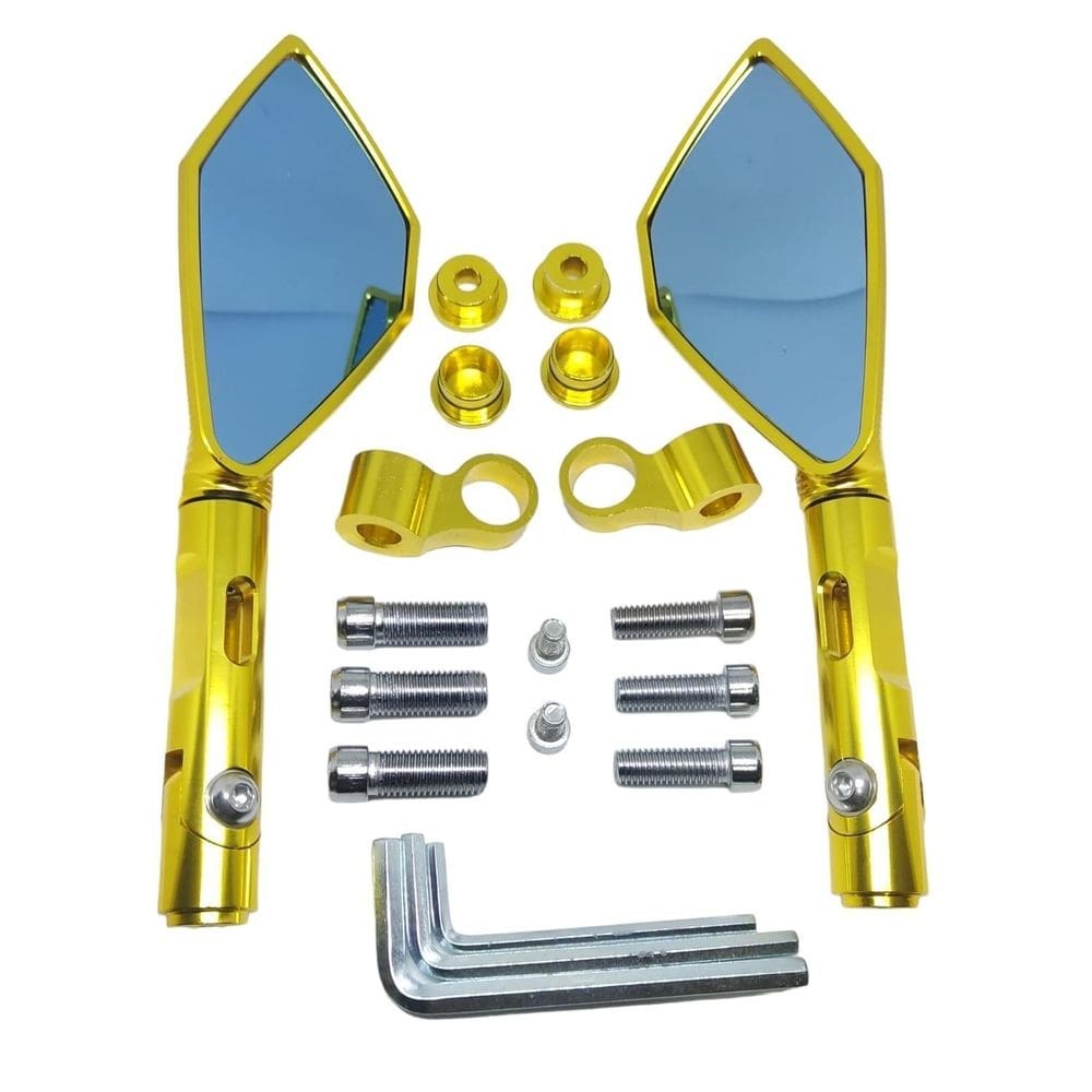 Espelho Retrovisor Pentagonal Dourado Lente Convexa Azul