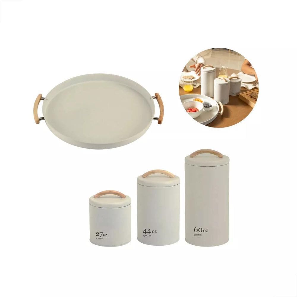 Kit Mesa Posta - Sense 3 Potes + Bandeja - Bege