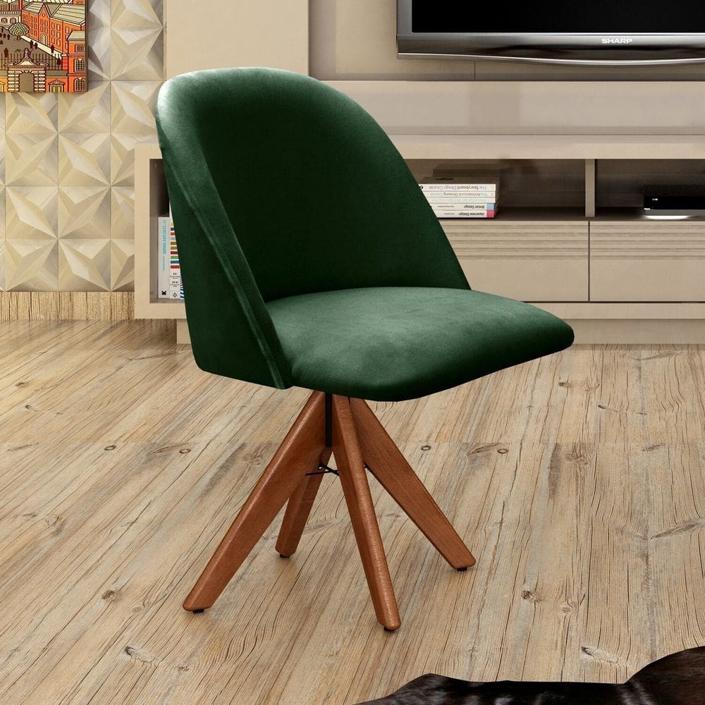 Poltrona Decorativa Gaia Giratória Madeira para Sala, Quarto, Recepção Verde