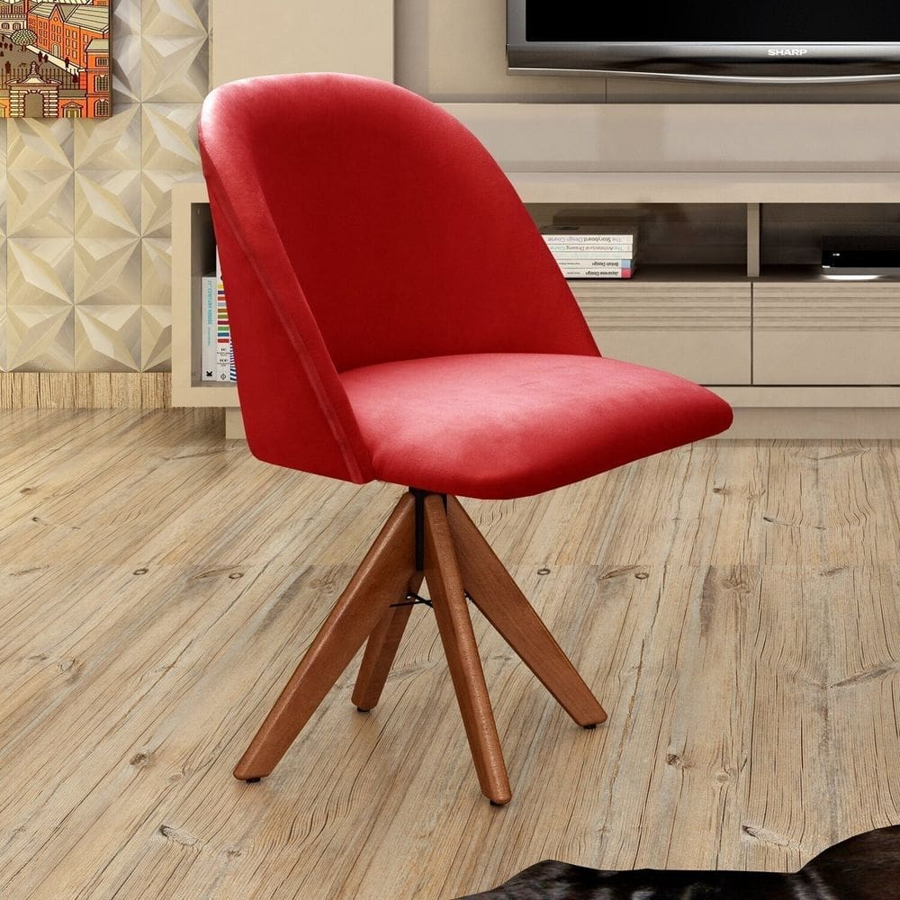 Poltrona Decorativa Gaia Giratória Madeira para Sala, Quarto, Recepção Vermelho