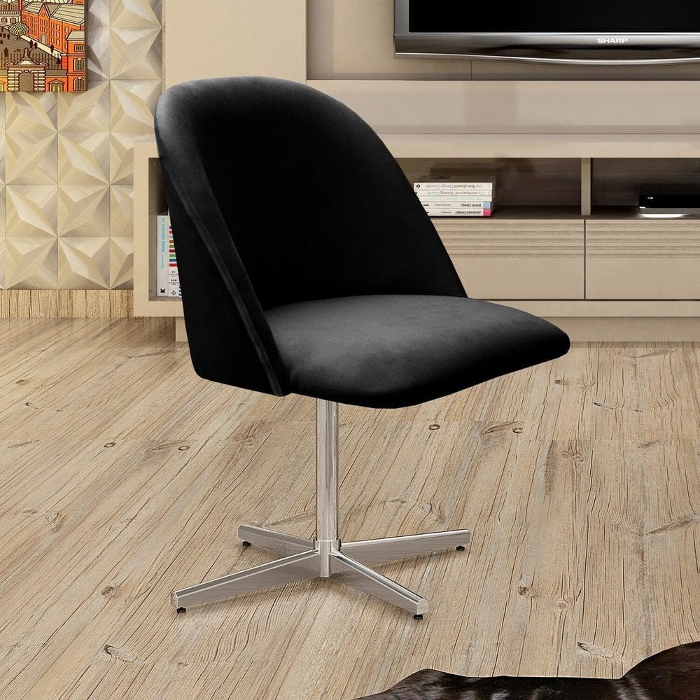 Poltrona Decorativa Gaia Giratória Metal para Sala, Quarto, Recepção Preto