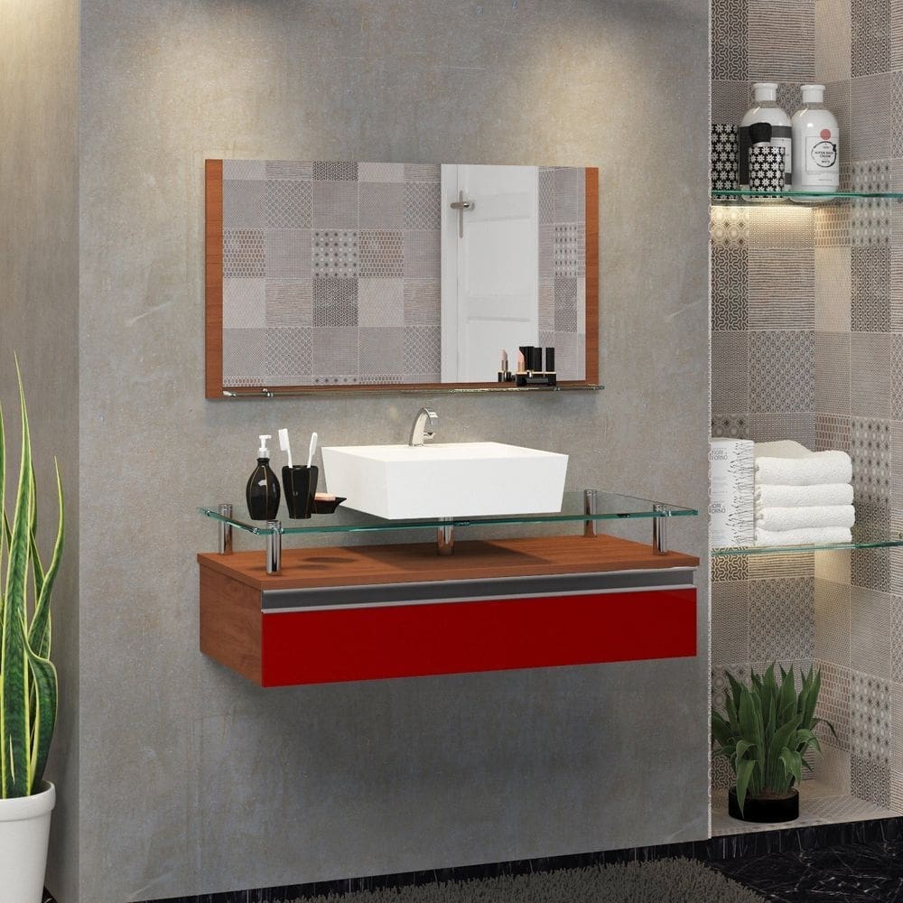 Conjunto Gabinete Banheiro 60cm Ametista Marrom/Vinho