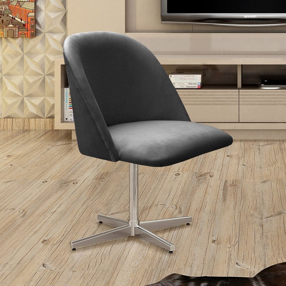 Poltrona Decorativa Gaia Giratória Metal para Sala, Quarto, Recepção Cinza grafite