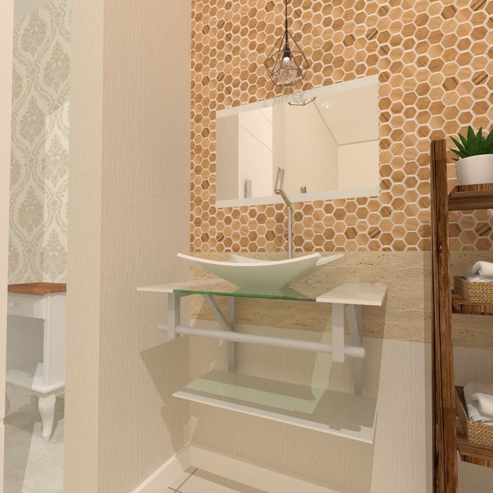 Gabinete de Vidro 70cm com Cuba Retangular Branco