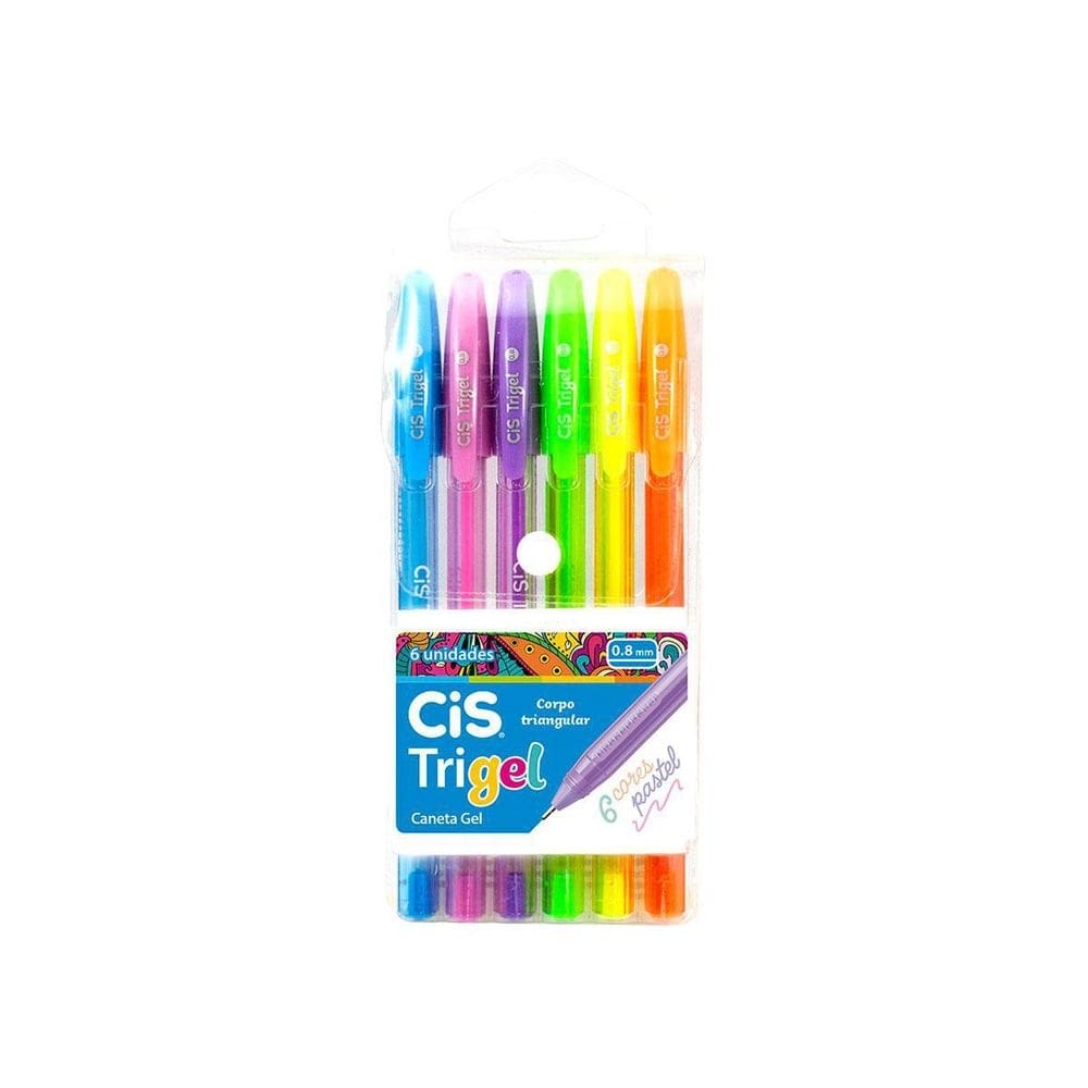 Caneta gel trigel 0.8mm pastel blister 6 cores - cis 576600