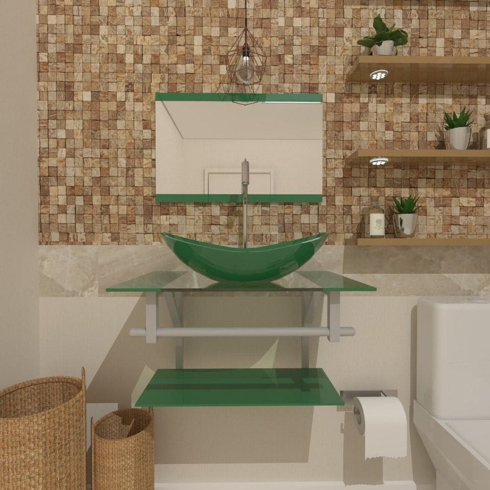 Gabinete de Vidro 70cm Inox com Cuba Oval Verde