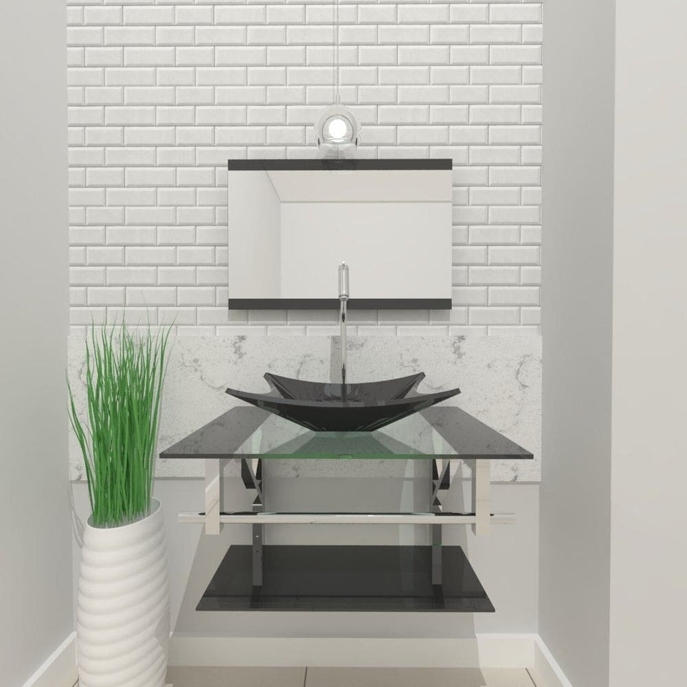 Gabinete de Vidro 90cm Inox com Cuba Retangular Grafite