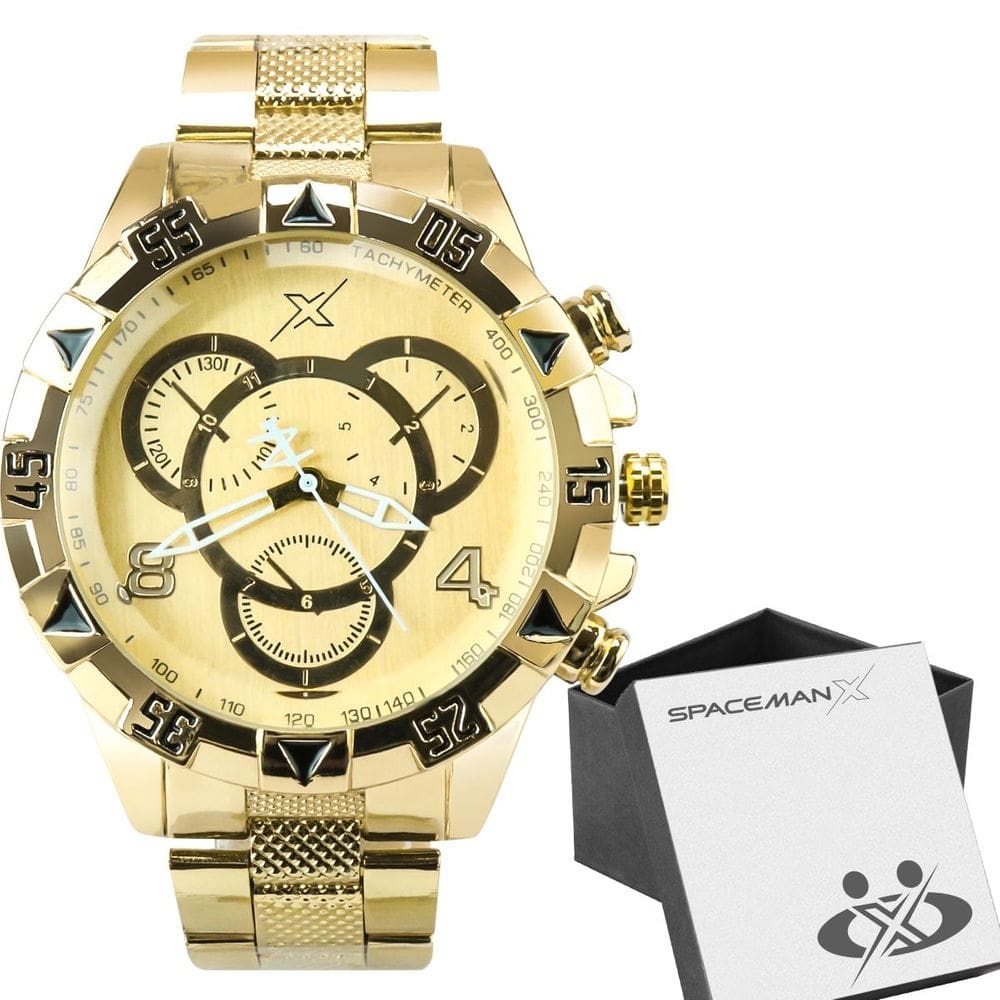 Relógio Masculino Dourado Ponteiro Aço Banhado Social Grande + Caixa Premium Garantia