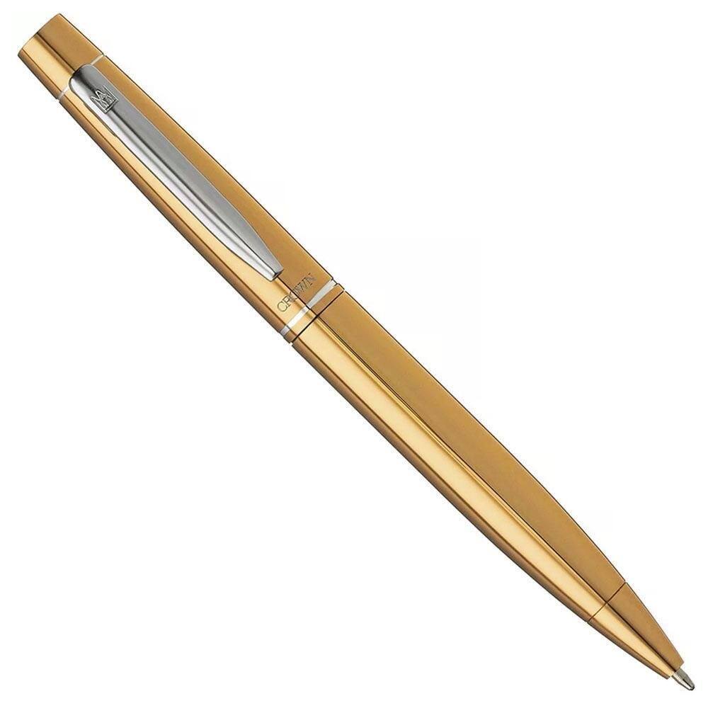 Caneta crown esferográfica metal italy dourado tinta azul
