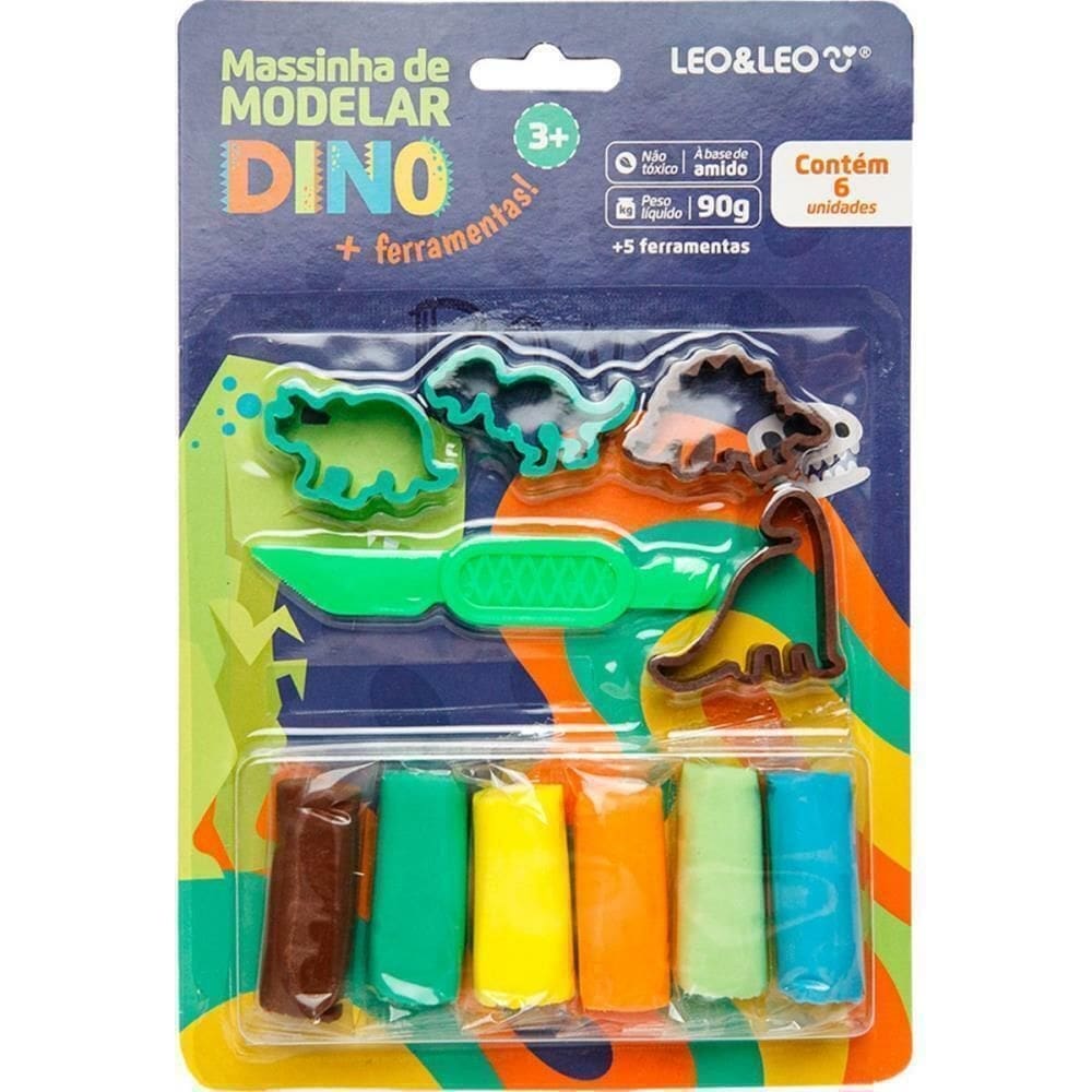 Massa Para Modelar Criativa Dino 6 Cores + 5 Peças