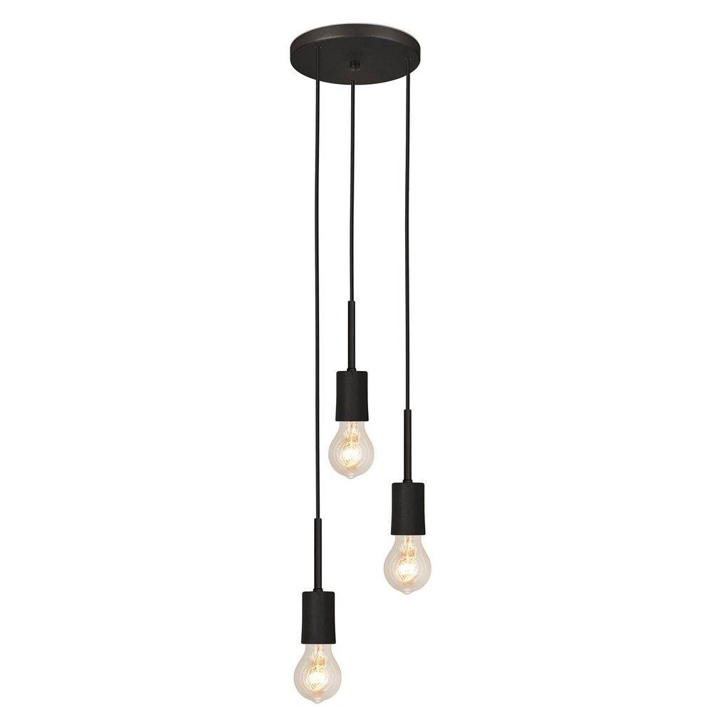 Luminária Pendente Teto Triplo Quarto Cama Sala Preto E27