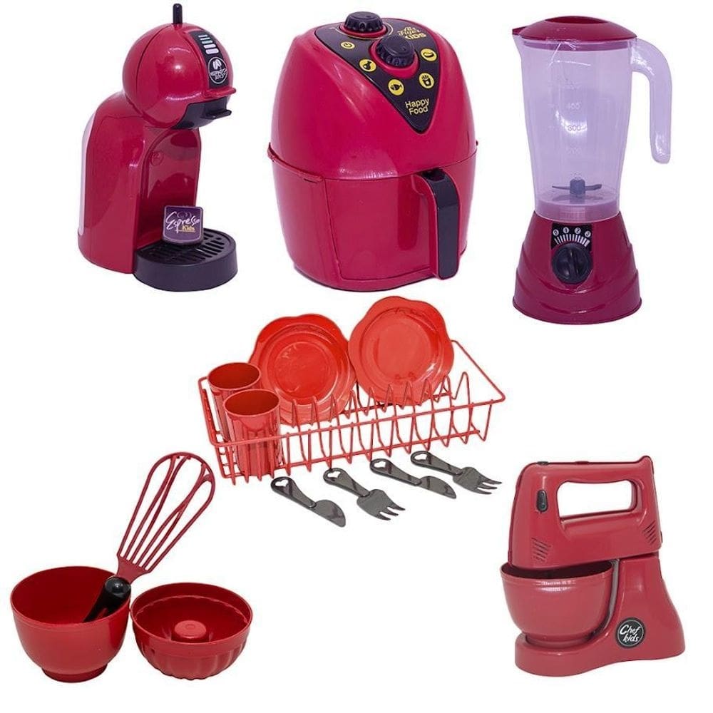 Kit chefe brinquedo cozinha air fryer louça cafeteira 16pç