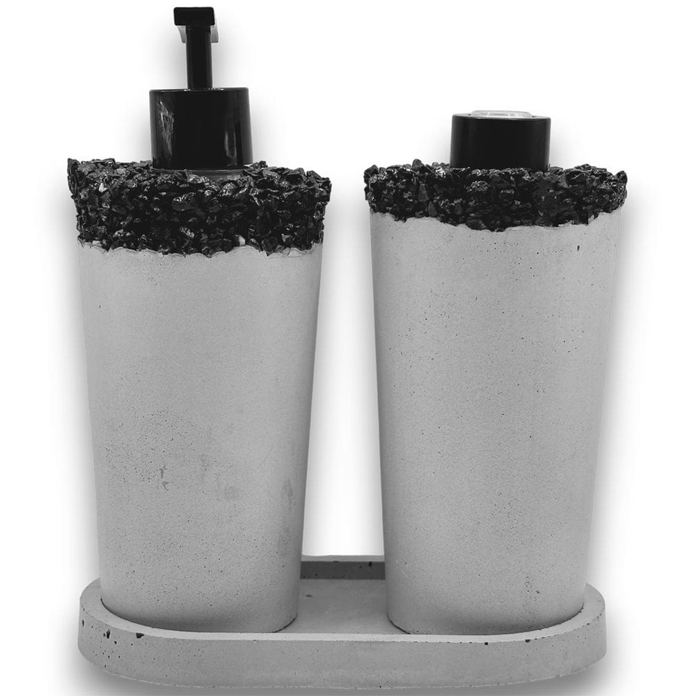 Kit Difusor Com Aromatizador E Saboneteira Liquida 220ml Com Base De Cimento Pedras Naturais