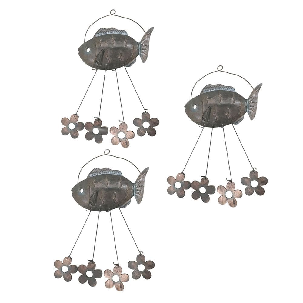 Sino dos Ventos Peixe Flores Kit 3 unidades Decoraçao Jardim Varanda Relaxante Enfeite Quintal
